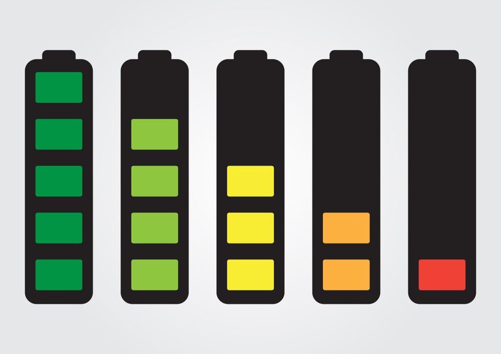 Battery charge levels from high to low