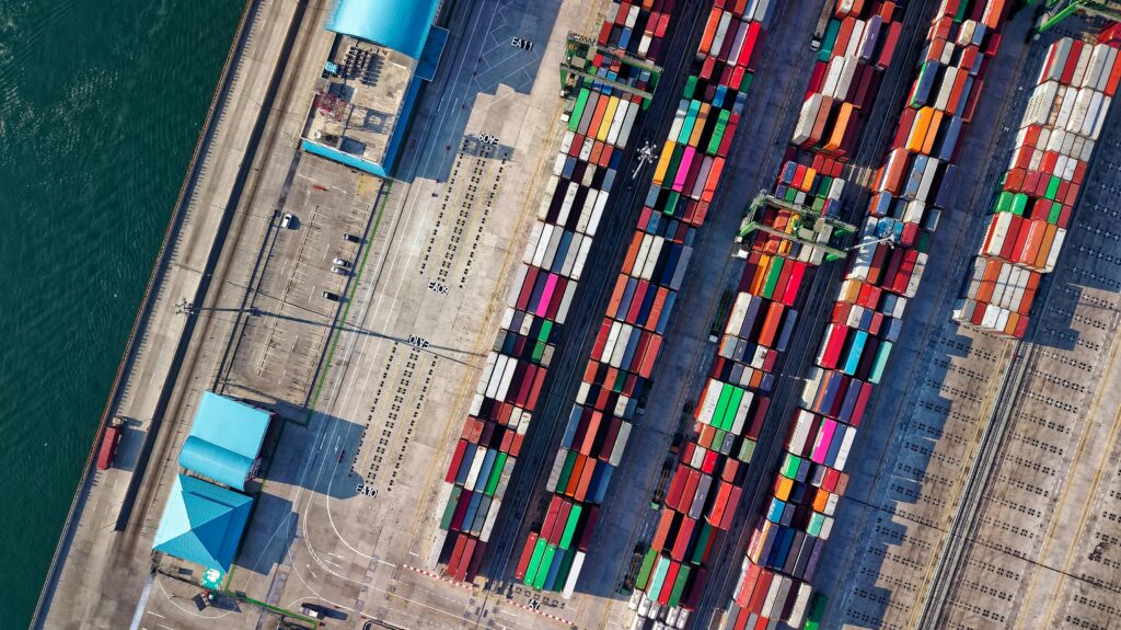 Aerial view photography of container van lot